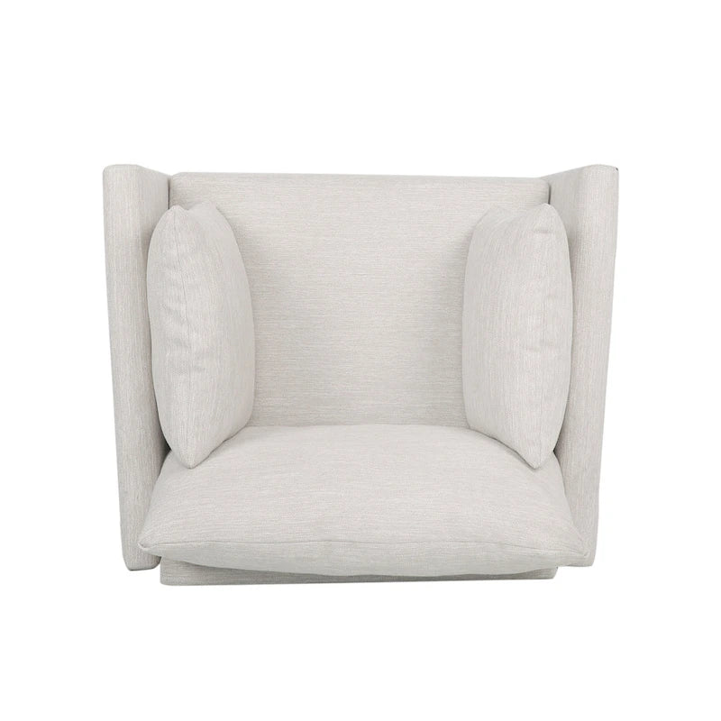 Upholstered Club Chair with Removable Accent Pillows and Walnut Wood Legs