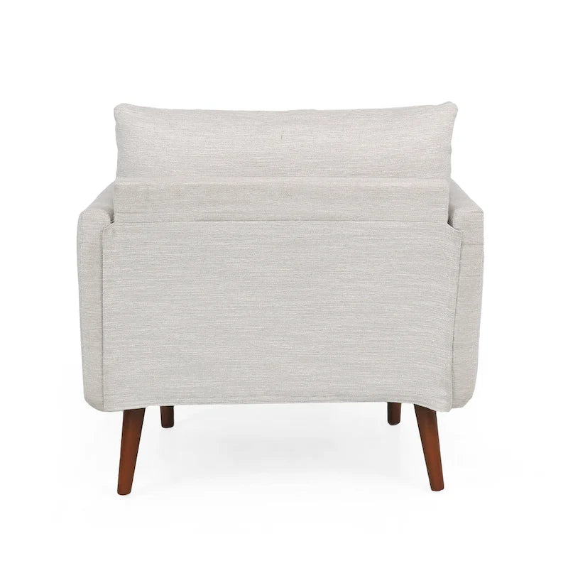 Upholstered Club Chair with Removable Accent Pillows and Walnut Wood Legs