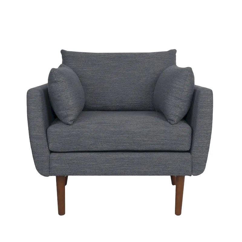 Upholstered Club Chair with Removable Accent Pillows and Walnut Wood Legs