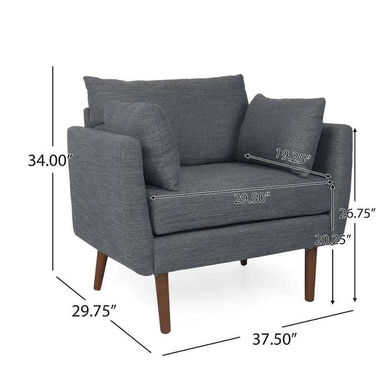 Upholstered Club Chair with Removable Accent Pillows and Walnut Wood Legs