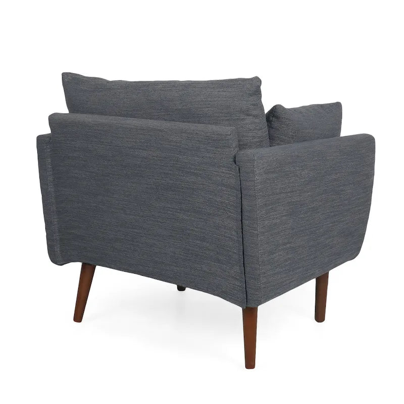 Upholstered Club Chair with Removable Accent Pillows and Walnut Wood Legs