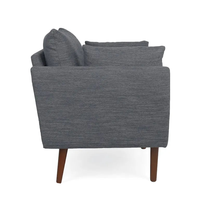 Upholstered Club Chair with Removable Accent Pillows and Walnut Wood Legs