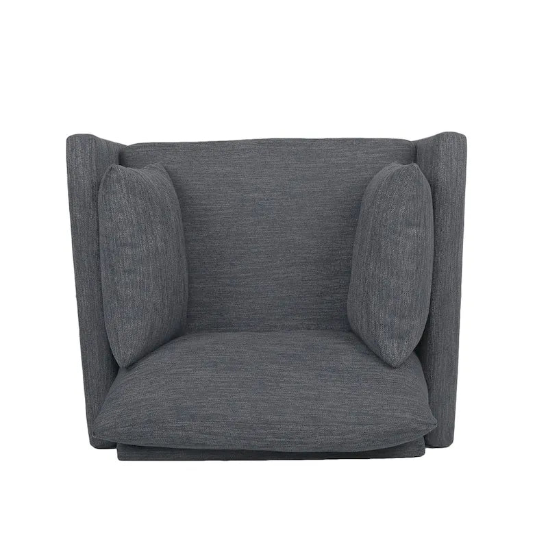 Upholstered Club Chair with Removable Accent Pillows and Walnut Wood Legs