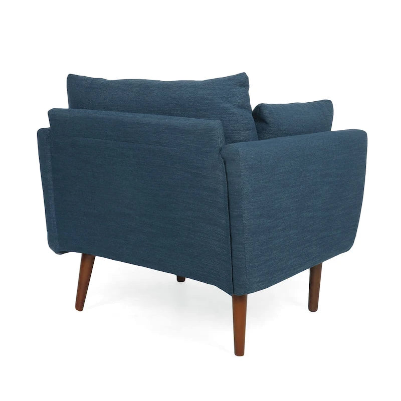 Upholstered Club Chair with Removable Accent Pillows and Walnut Wood Legs