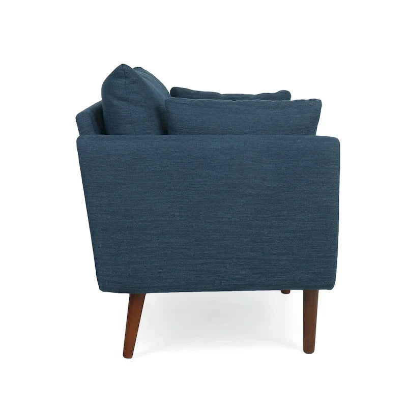 Upholstered Club Chair with Removable Accent Pillows and Walnut Wood Legs