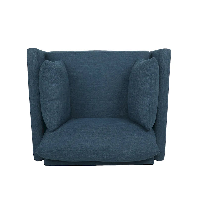 Upholstered Club Chair with Removable Accent Pillows and Walnut Wood Legs