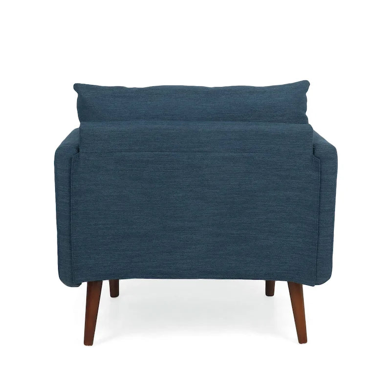 Upholstered Club Chair with Removable Accent Pillows and Walnut Wood Legs