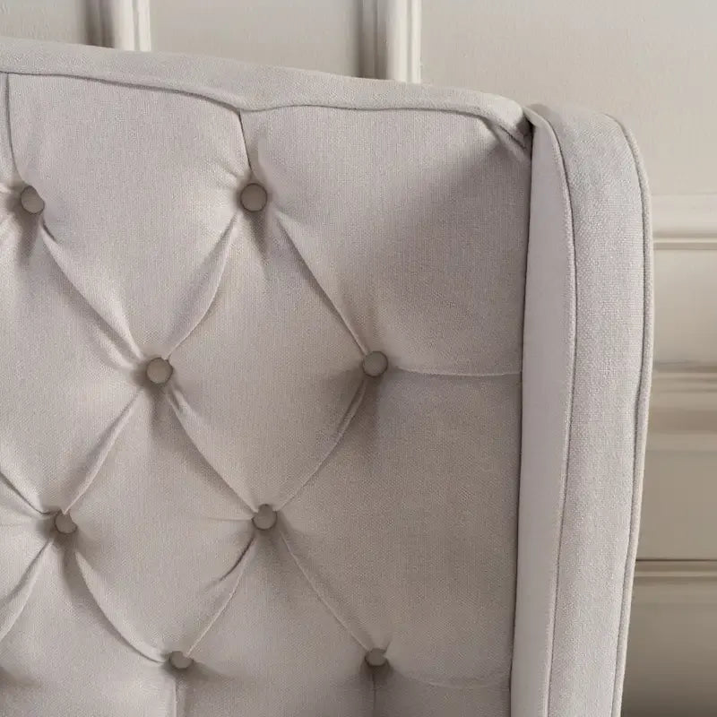 Cadre de lit Queen capitonné en tissu avec tête de lit incurvée Gris Ivoire