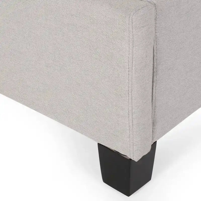 Cadre de lit Queen capitonné en tissu avec tête de lit incurvée Gris Ivoire