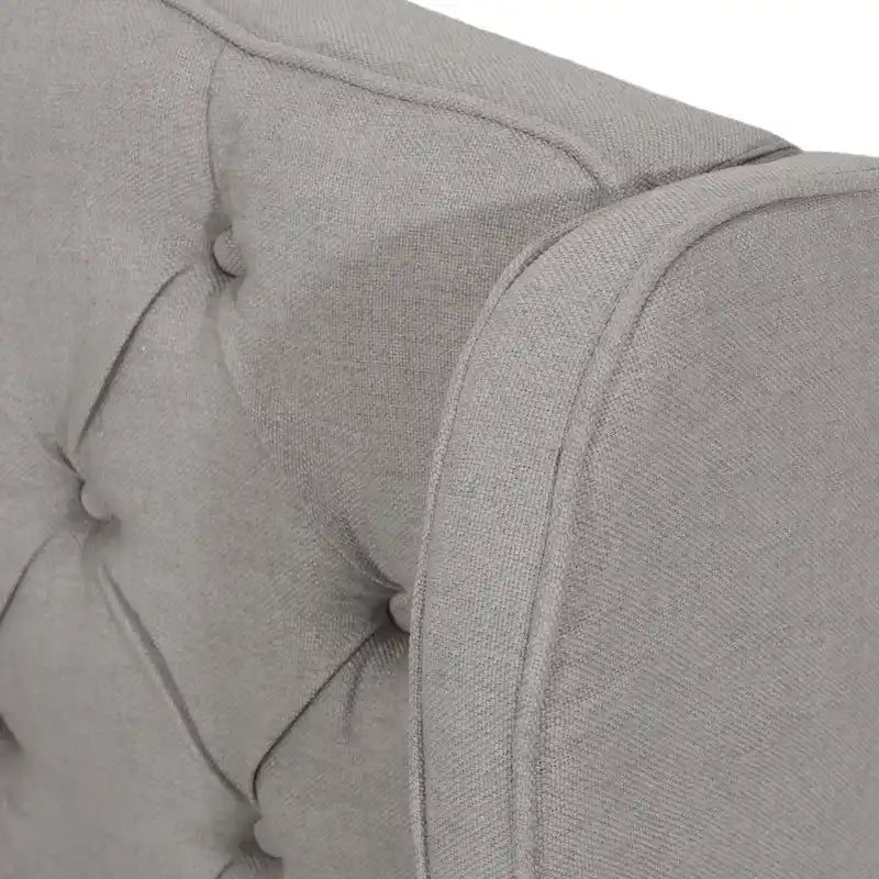 Cadre de lit Queen capitonné en tissu avec tête de lit incurvée Gris Ivoire