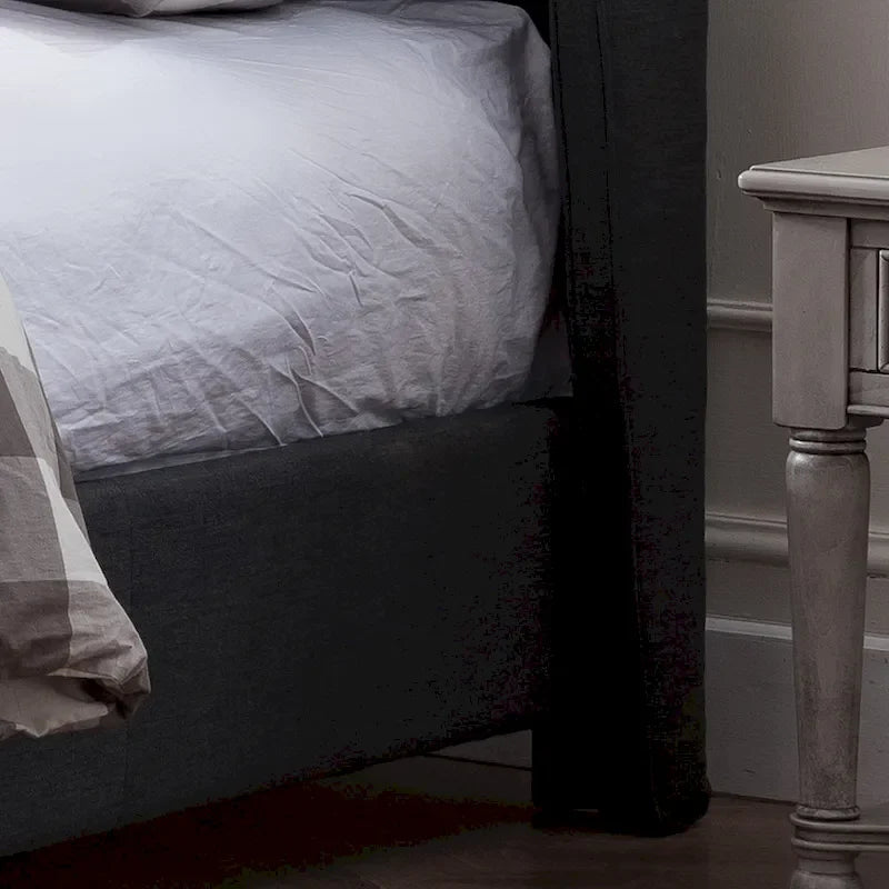 Cadre de lit Queen capitonné en tissu avec tête de lit incurvée Gris Ivoire