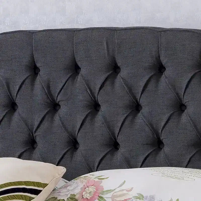 Cadre de lit Queen capitonné en tissu avec tête de lit incurvée Gris Ivoire