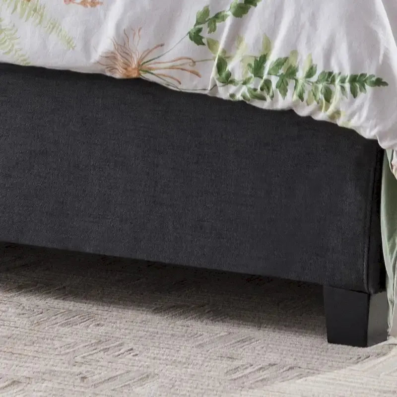 Cadre de lit Queen capitonné en tissu avec tête de lit incurvée Gris Ivoire