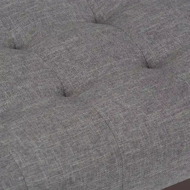 Banc ottoman rectangulaire capitonné en similicuir avec pieds en bois foncé, style milieu du siècle