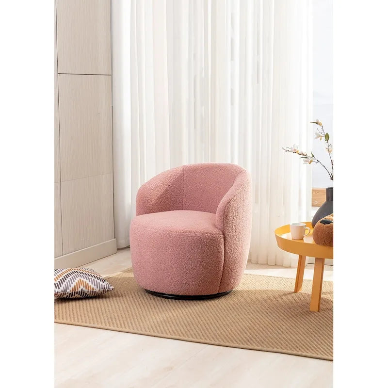 Fauteuil d'appoint pivotant en tissu Teddy doux avec rotation à 360°, rose clair, bleu, gris, orange