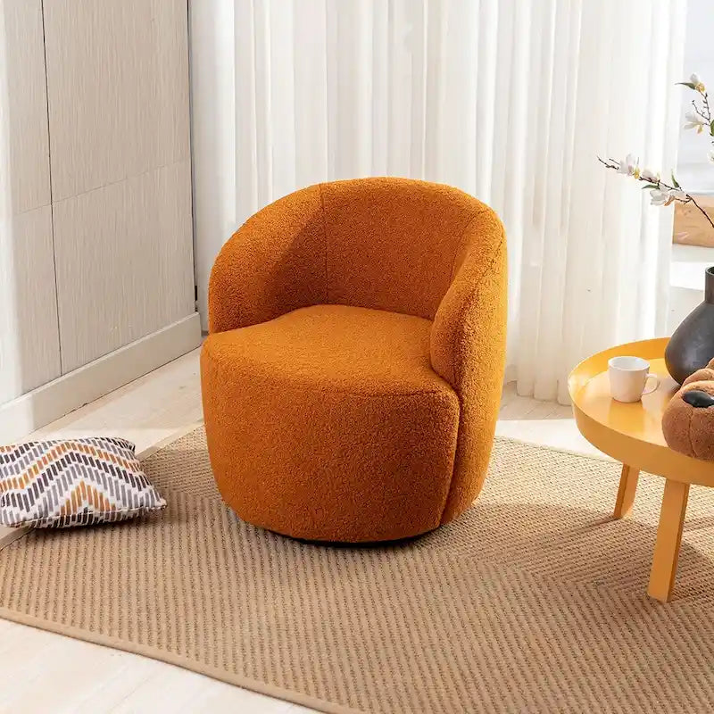 Fauteuil d'appoint pivotant en tissu Teddy doux avec rotation à 360°, rose clair, bleu, gris, orange