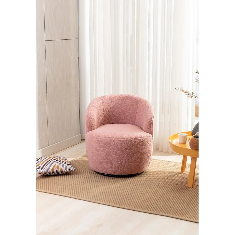 Fauteuil d'appoint pivotant en tissu Teddy doux avec rotation à 360°, rose clair, bleu, gris, orange