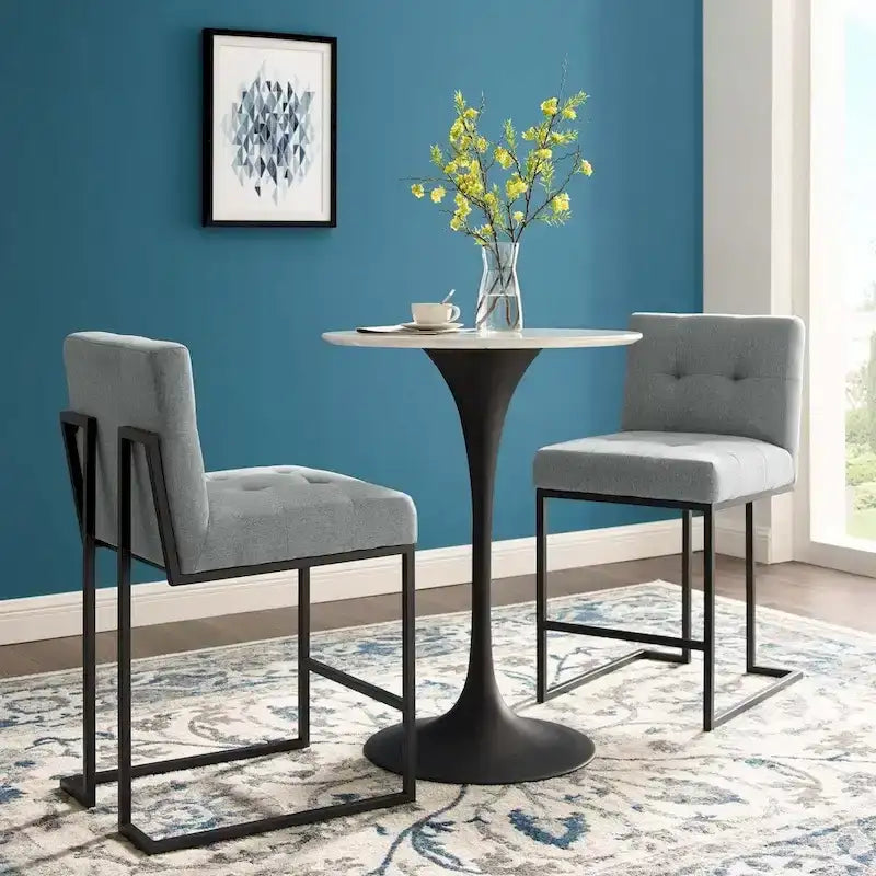 Tabouret de comptoir capitonné en tissu avec base en acier noir mat, beige