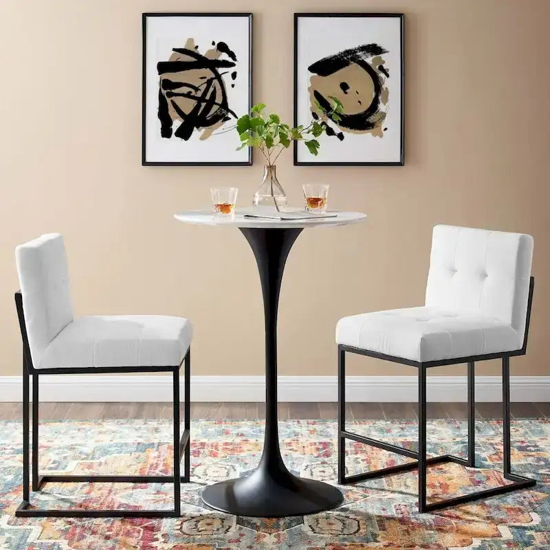 Tabouret de comptoir capitonné en tissu avec base en acier noir mat, beige