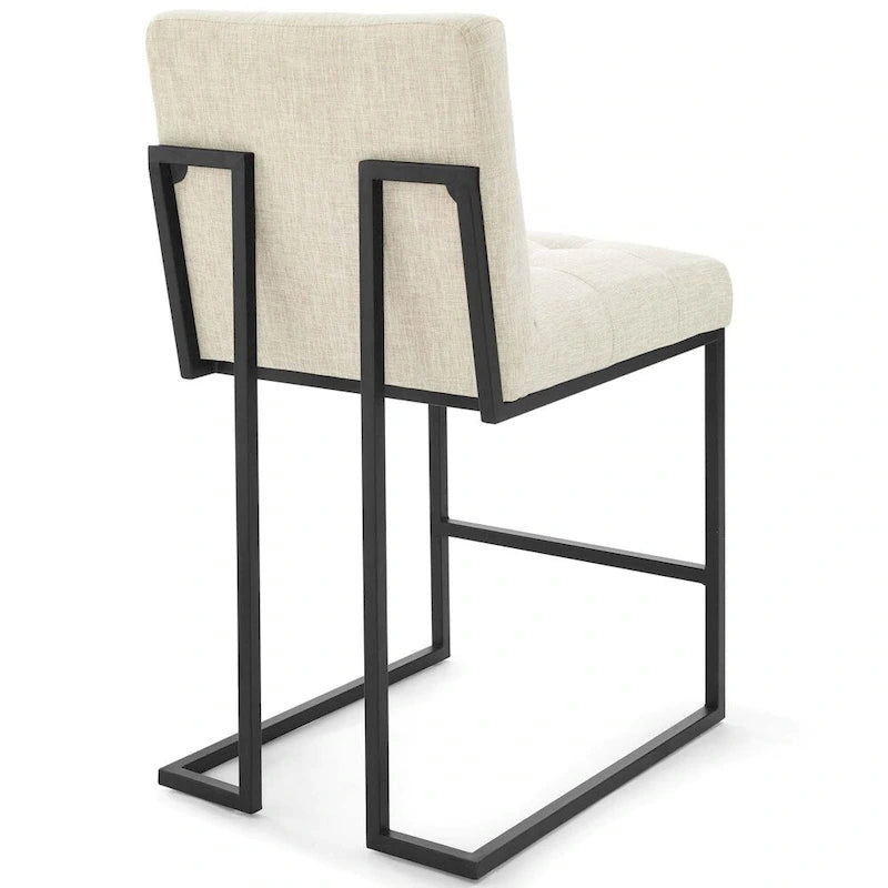 Tabouret de comptoir capitonné en tissu avec base en acier noir mat, beige