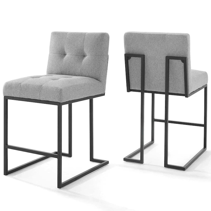 Tabouret de comptoir capitonné en tissu avec base en acier noir mat, beige