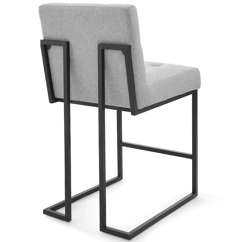 Tabouret de comptoir capitonné en tissu avec base en acier noir mat, beige