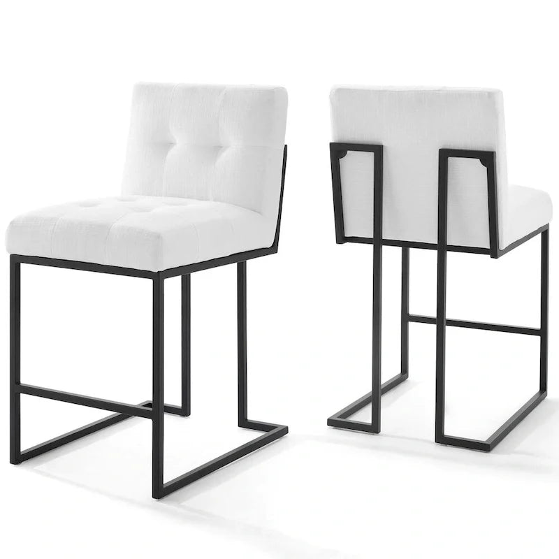 Tabouret de comptoir capitonné en tissu avec base en acier noir mat, beige