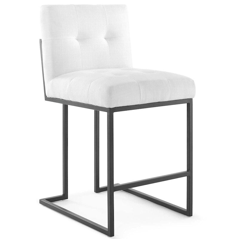 Tabouret de comptoir capitonné en tissu avec base en acier noir mat, beige
