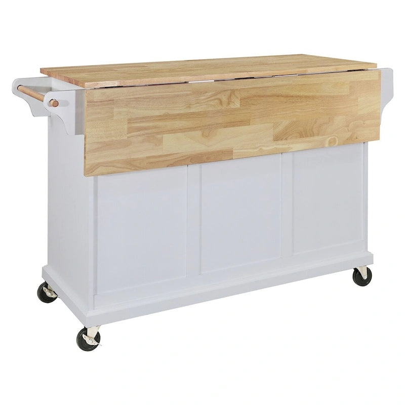 Îlot de cuisine roulant avec tiroirs, étagères de rangement, dessus en bois naturel, gris