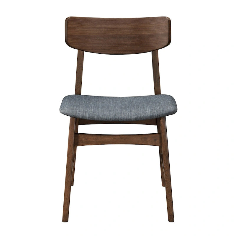 Chaise de salle à manger en noyer massif avec assise rembourrée en tissu gris
