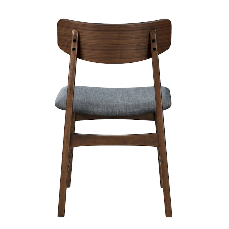 Chaise de salle à manger en noyer massif avec assise rembourrée en tissu gris