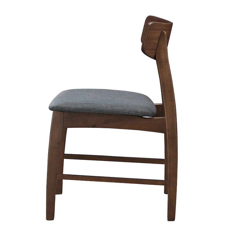Chaise de salle à manger en noyer massif avec assise rembourrée en tissu gris