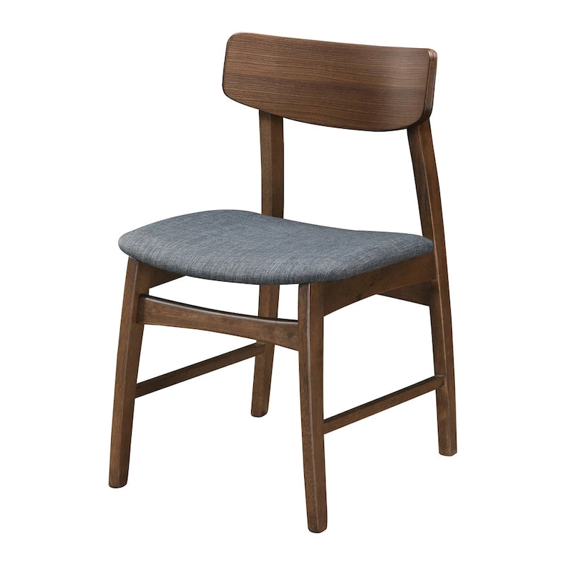Chaise de salle à manger en noyer massif avec assise rembourrée en tissu gris