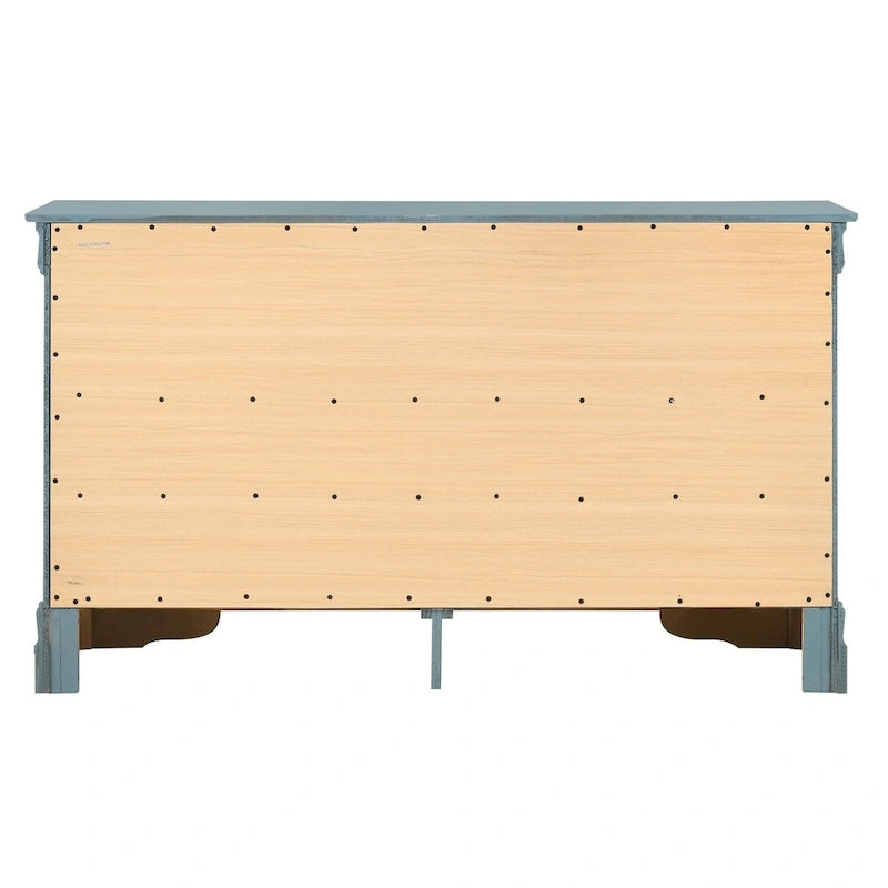Commode classique à 6 tiroirs avec moulures incurvées et poignées métalliques