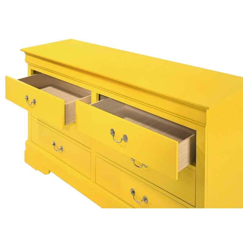 Commode classique à 6 tiroirs avec moulures incurvées et poignées métalliques