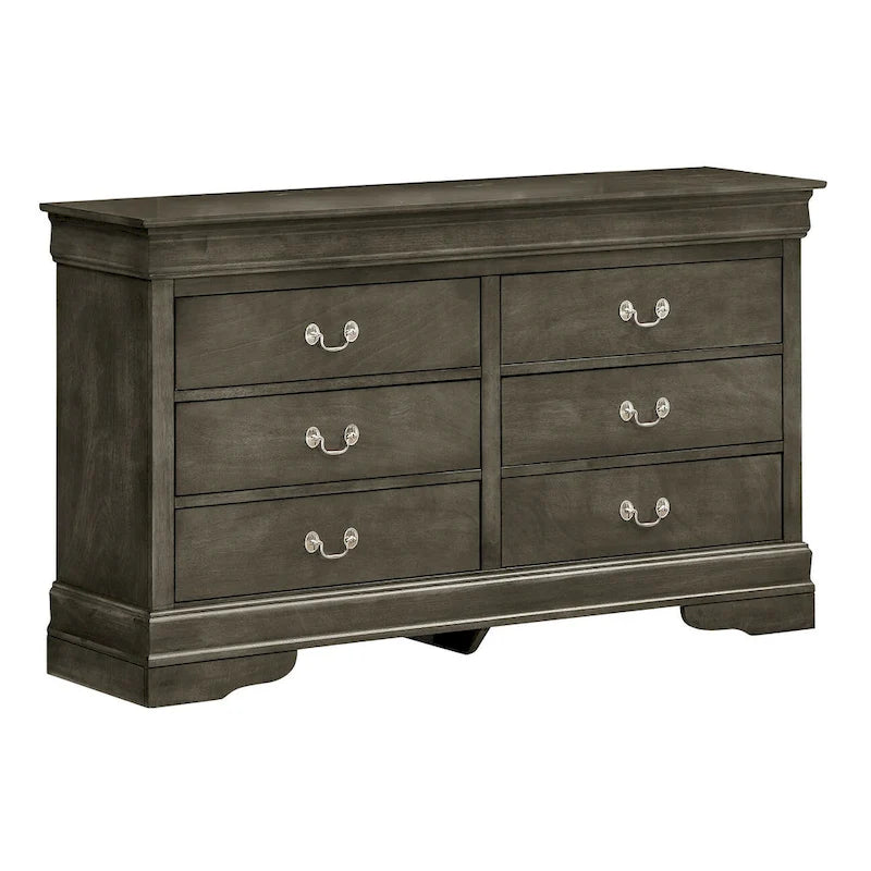 Commode classique à 6 tiroirs avec moulures incurvées et poignées métalliques