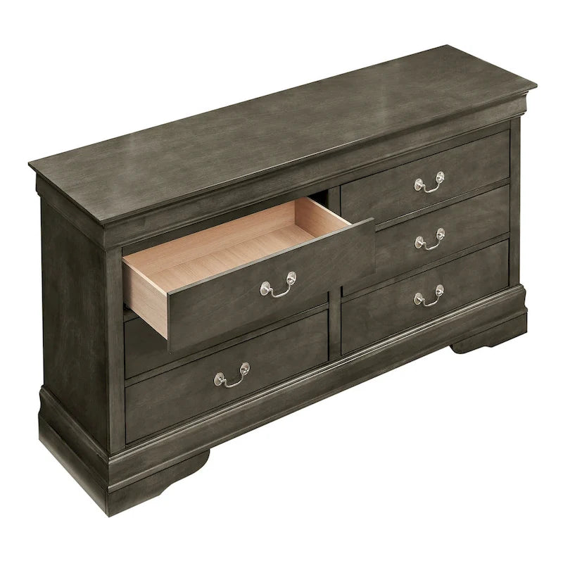 Commode classique à 6 tiroirs avec moulures incurvées et poignées métalliques