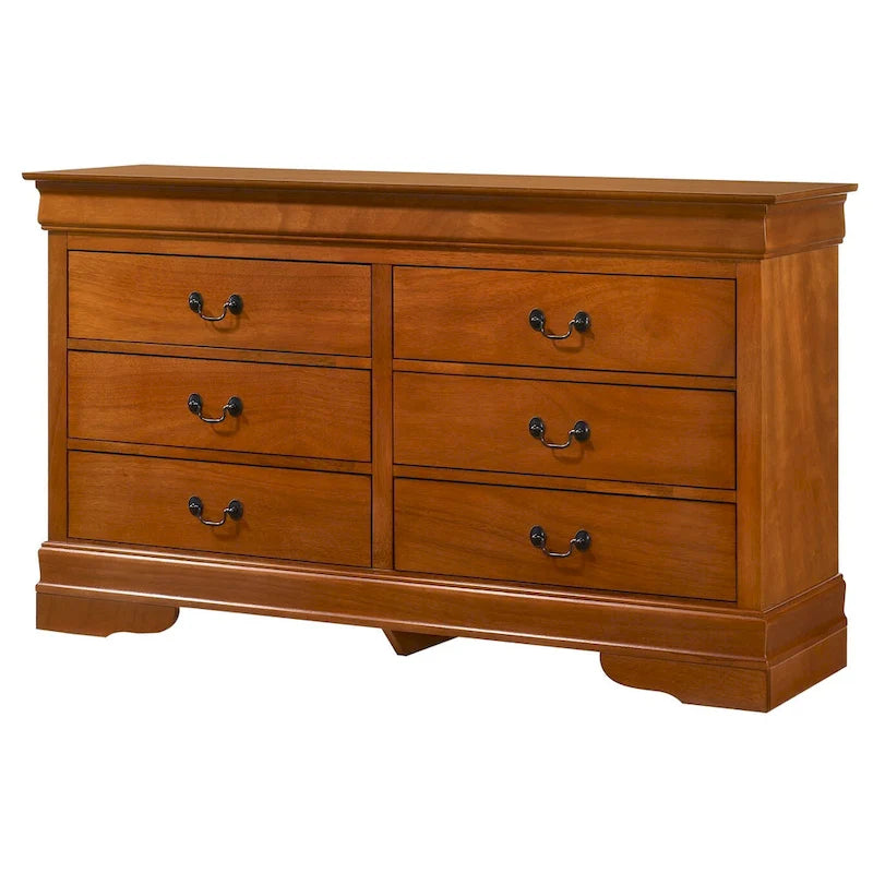 Commode classique à 6 tiroirs avec moulures incurvées et poignées métalliques