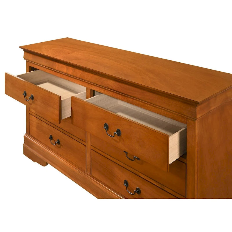 Commode classique à 6 tiroirs avec moulures incurvées et poignées métalliques