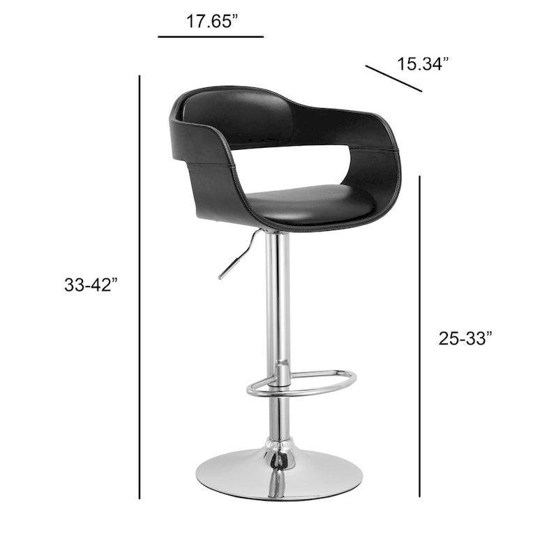 Tabouret de bar pivotant réglable avec assise rembourrée, dossier bas, marron noir