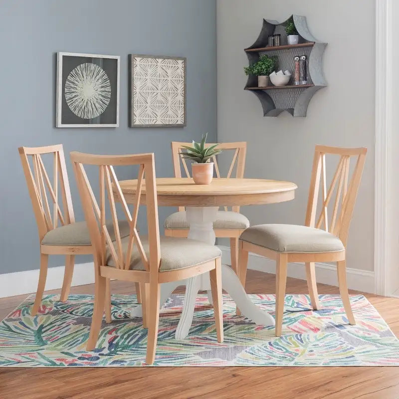 Chaise de salle à manger latérale en lin beige rembourrée avec dossier croisé en bois naturel