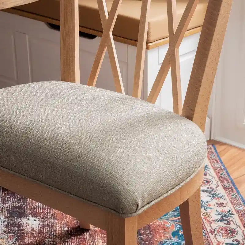 Chaise de salle à manger latérale en lin beige rembourrée avec dossier croisé en bois naturel