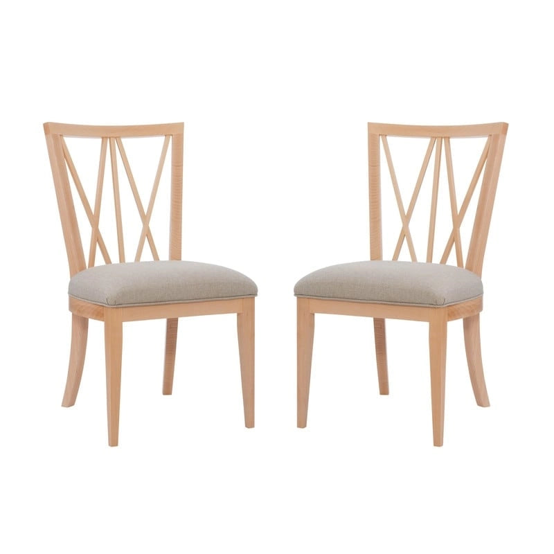 Chaise de salle à manger latérale en lin beige rembourrée avec dossier croisé en bois naturel