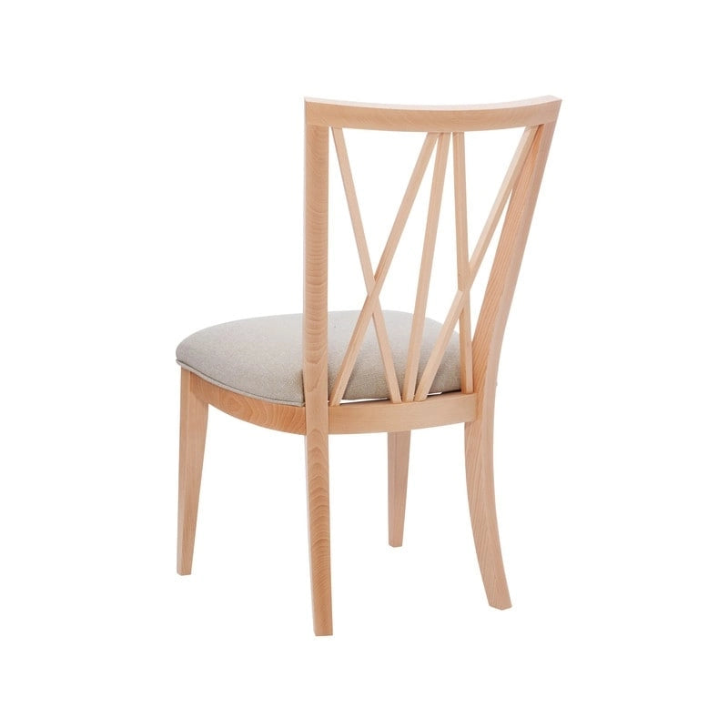 Chaise de salle à manger latérale en lin beige rembourrée avec dossier croisé en bois naturel