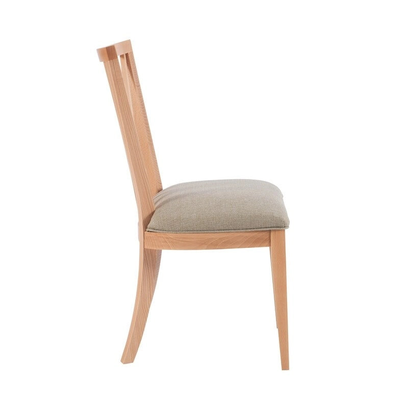 Chaise de salle à manger latérale en lin beige rembourrée avec dossier croisé en bois naturel