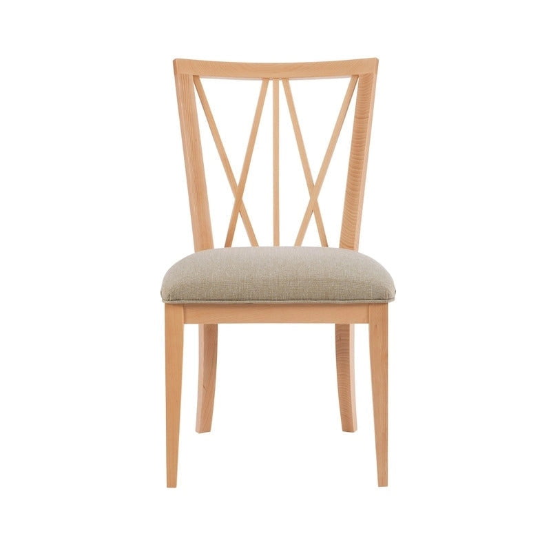 Chaise de salle à manger latérale en lin beige rembourrée avec dossier croisé en bois naturel
