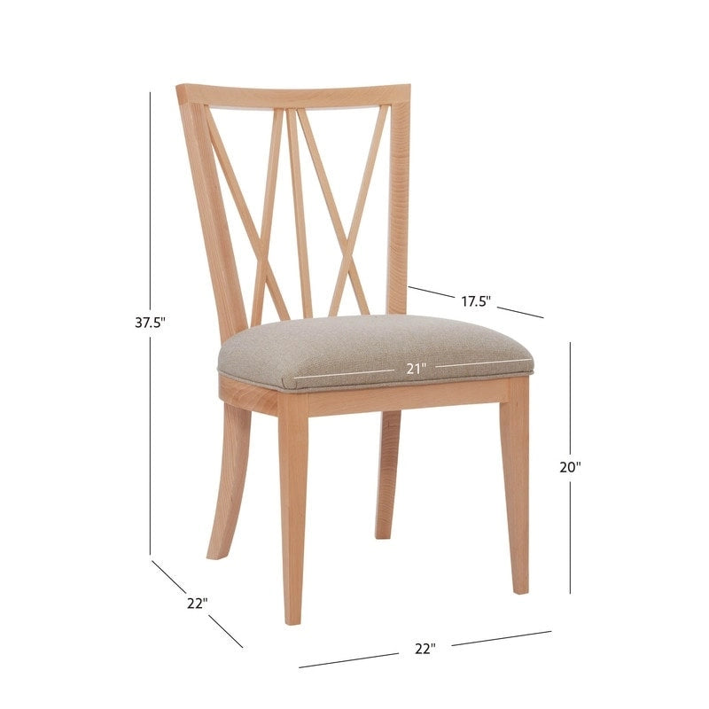 Chaise de salle à manger latérale en lin beige rembourrée avec dossier croisé en bois naturel