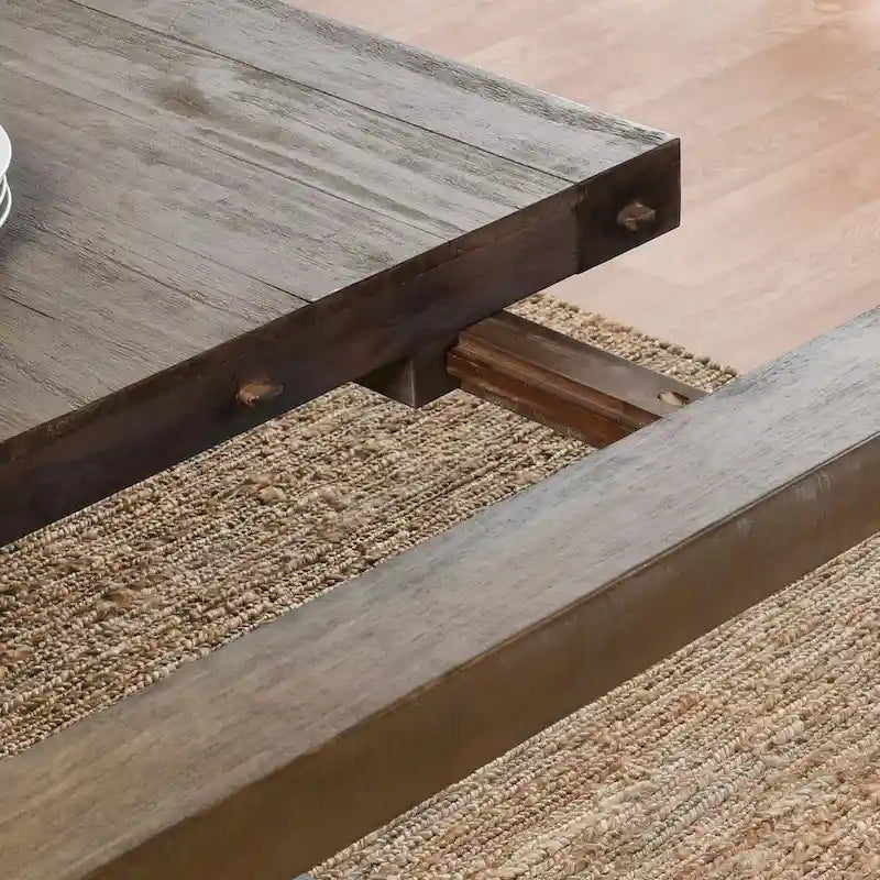 Table à manger extensible en pin rustique recyclé, style ferme, brun vieilli
