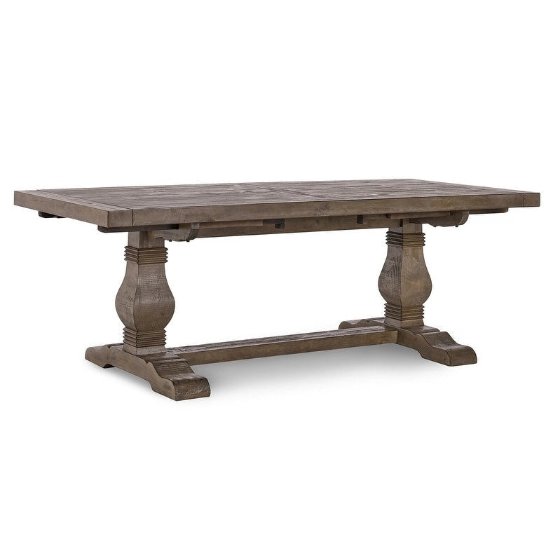 Table à manger extensible en pin rustique recyclé, style ferme, brun vieilli