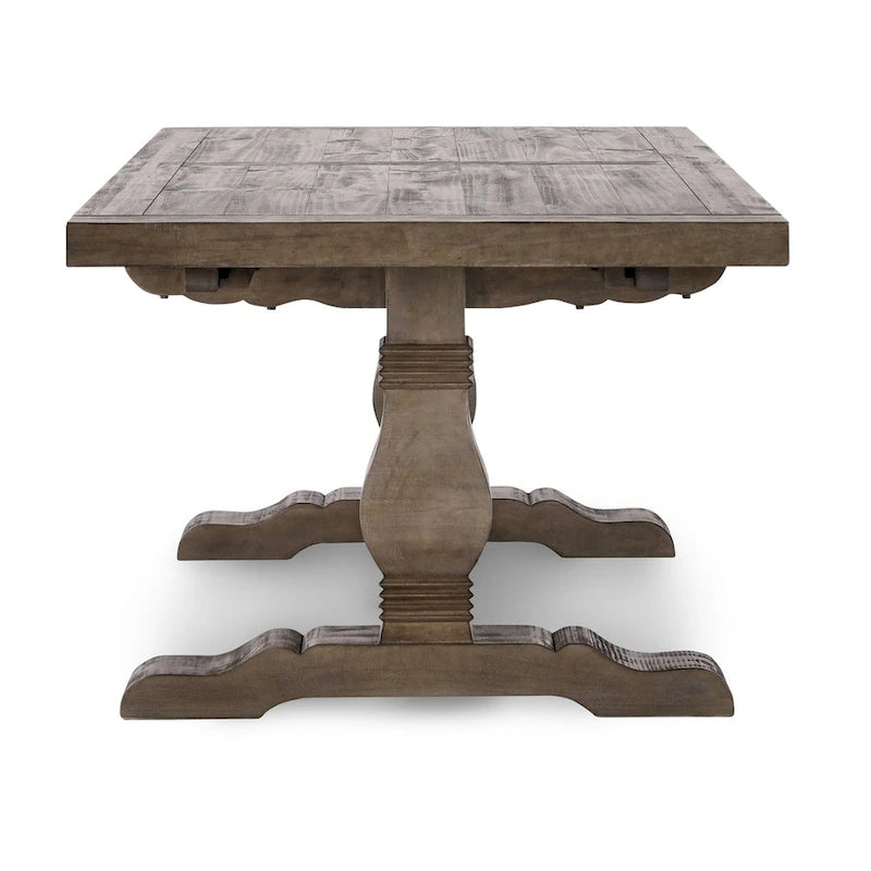 Table à manger extensible en pin rustique recyclé, style ferme, brun vieilli